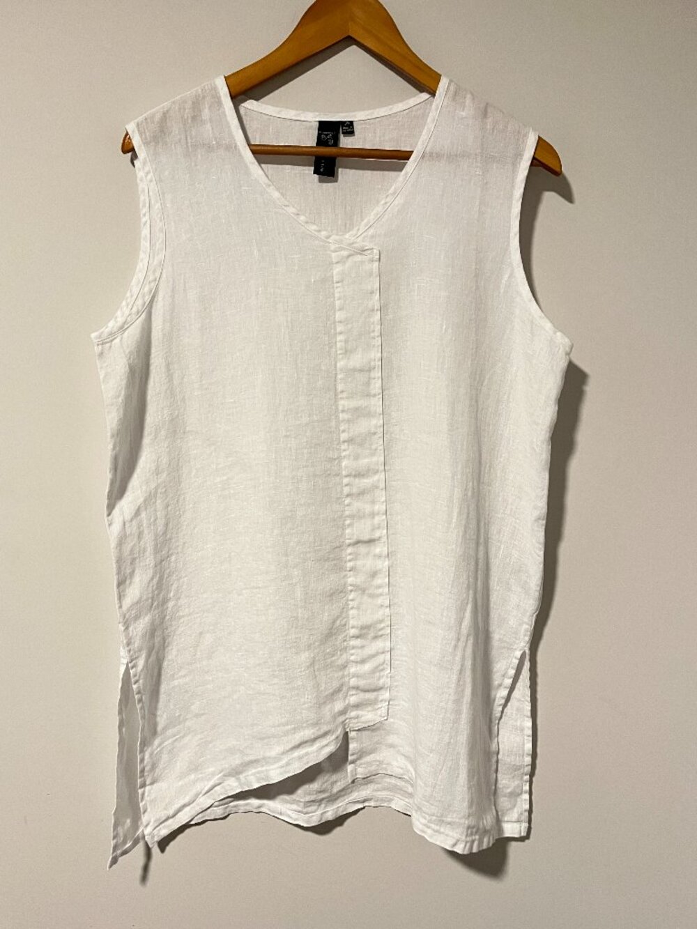 Long Linen Tunic Sleeveless Tank Top White Beachy Boho